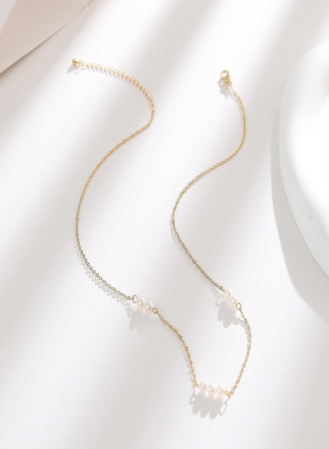 Collner Dainty Pearl Necklace 14K Gold/Silver Plated Cute Elegant Tiny Pearl Choker Delicate Layered Freshwater Pearl Necklace Everyday Jewelry Gift (Pearls Chain Gold) - Image 4